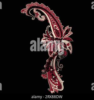 A red and white paisley pattern on a black background Stock Vector