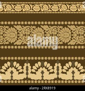 Decorative gold colored borders with floral and leaf motifs Stock Vector