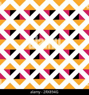 A vibrant geometric pattern with black, pink, and yellow triangles Stock Vector
