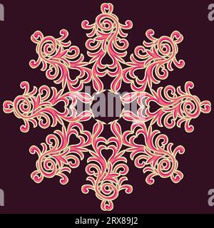 A vibrant pink snowflake on a contrasting purple background Stock Vector