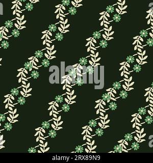 A green and white floral vines pattern on a black background Stock Vector