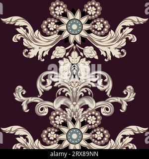 A purple background with white flowers and swirls Stock Vector