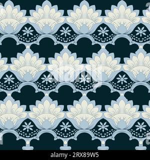 A beautiful blue and white floral wallpaper design, repeated seamless pattern, border Stock Vector