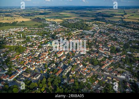 Aerial view, old town with distant view, pilgrimage basilica of the Visitation of the Virgin Mary, market place and provost church of St. Walburga, We Stock Photo