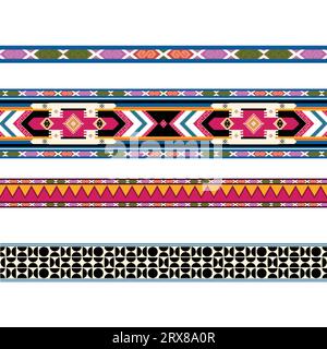 A set of four different geometric border patterns on a white background Stock Vector