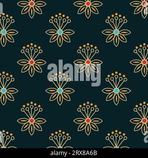 Gold and blue floral arrangement on a sea green background Stock Vector