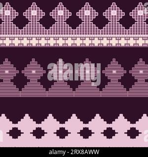 A purple and white pattern with squares and dots, repeated seamless pattern, border Stock Vector