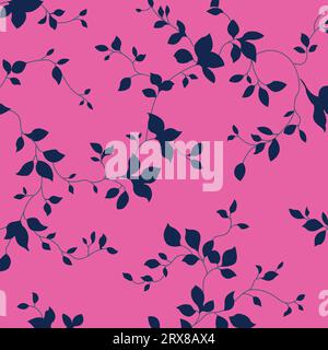 A minimalist pink and black leaf pattern on a soft background Stock Vector