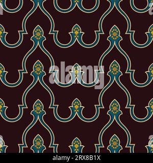 A vibrant red and blue pattern with elegant gold accents, repeated seamless border Stock Vector