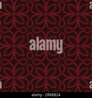 A bold and striking red and black stitched feel like pattern on a dark background, repeated seamless pattern Stock Vector