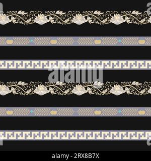 A black and white striped pattern with gold accents Stock Vector