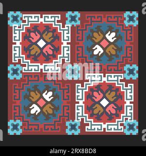 A red, blue, and brown square with a design of ludo on it Stock Vector
