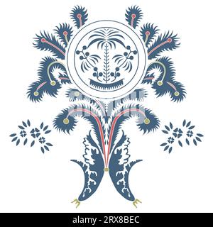 A vibrant circular indian mughal arabic insired abstract design with blue and red colors Stock Vector