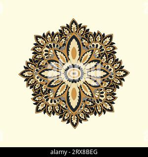 An intricate gold themed circular design on a neutral background Stock Vector