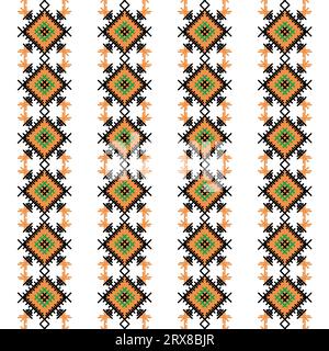 A vibrant cross stitch pattern border in orange and black Stock Vector