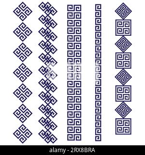 A set of four blue coloured geometric border patterns Stock Vector