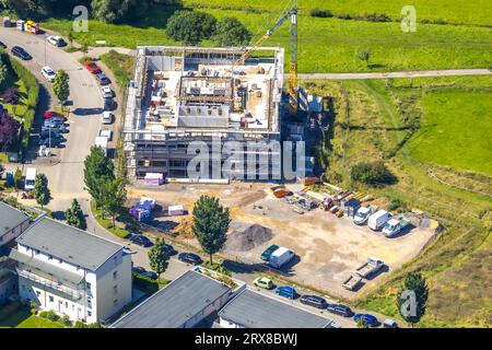 Aerial view, Dr. Spang construction site and new building office complex next to Netto supermarket, Rosi-Wolfstein-Straße, Annen, Witten, Ruhrgebiet, Stock Photo