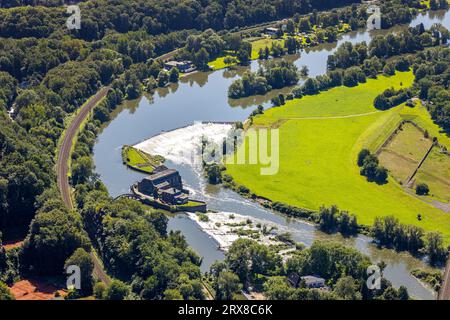 Aerial view, Hohenstein hydroelectric power plant, Ruhr river, Witten, Ruhr area, North Rhine-Westphalia, Germany, DE, Europe, Aerial photography, Ort Stock Photo