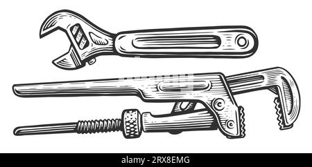 Adjustable Plumbing And Pipe Wrenches Stock Illustration