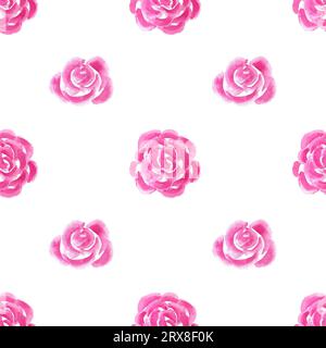 Watercolor seamles pattern rose flowers hand drawn in abstract style for logo, wedding, holiday and birthday designs Pink daisy cute isolated element Stock Photo
