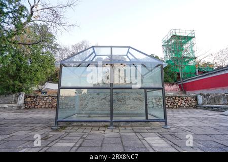 Beijing China, November 12, 2022: The Taihu Lake Stone Peak at Huachengge Site of Summer Palace in Beijing. Stock Photo