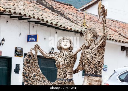 Tibasosa, Boyaca, Colombia - August 9th 2023. Sculpture of dancers couple in the small town of Tibasosa located in the Boyaca department in Colombia Stock Photo