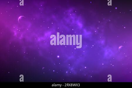 Cosmos planets. Realistic starry nebula. Beautiful stardust effect. Color galaxy with bright stars. Eclipse in space. Magic cosmic clouds. Endless out Stock Vector