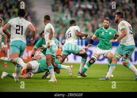 Saint Denis, France. 23rd Sep, 2023. Action during World Cup Pool B match between South Africa and Ireland at the Stade de France in Saint-Denis, on the outskirts of Paris on September 23, 2023. Photo by Eliot Blondet/ABACAPRESS.COM Credit: Abaca Press/Alamy Live News Stock Photo