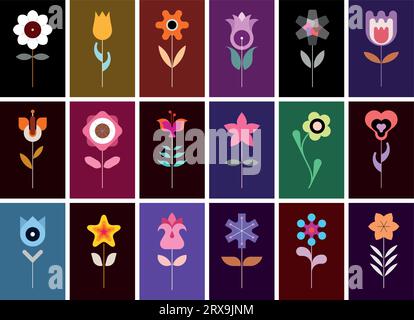 Set of flower vector icons. Collection of vector images, decorative seamless background. Each one of the design element created on a separate layer an Stock Vector