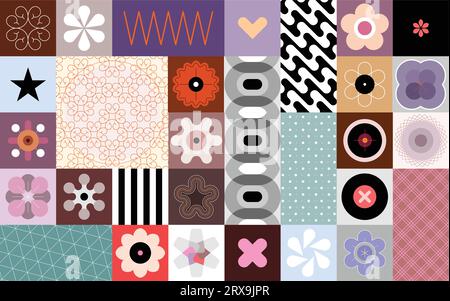 Abstract seamless background with different coloured patterns and geometric shapes. Each one of the design element created on a separate layer and can Stock Vector