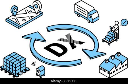 Image of logistics system and DXingSimple isometric illustration Stock Vector