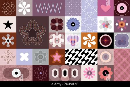 Abstract seamless background with different coloured patterns and geometric shapes. Each one of the design element created on a separate layer and can Stock Vector
