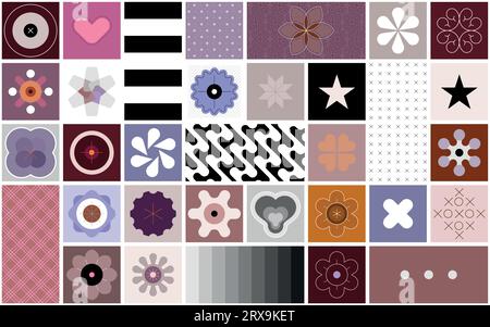 Abstract Geometric Wallpaper. Abstract design includes different geometric shapes and decorative elements. Layered vector seamless background. Stock Vector