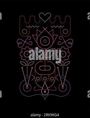 Neon colors isolated on a black background Abstract Floral Design vector line art illustration. Stock Vector