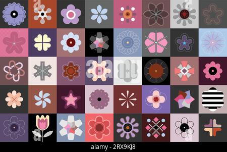 Abstract vector seamless background including multiple geometric style flowers. Each one of the design element created on a separate layer and can be Stock Vector