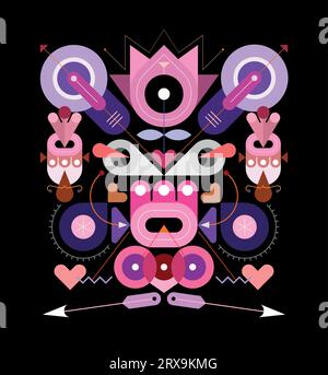 Two options of a modern abstract vector design with arrows and heart shapes. Stock Vector