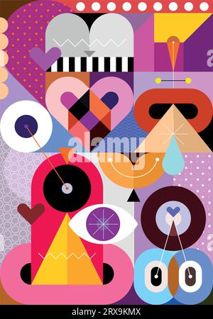 Decorative vector design includes geometric shapes and abstract objects. Stock Vector