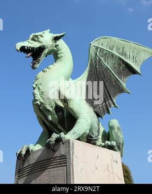 Ljubljana, L, Slovenia - August 16, 2023: Statue of a DRAGON symbol of the European Capital Stock Photo