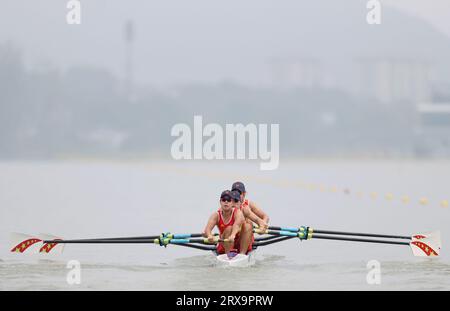 Hangzhou, China's Zhejiang Province. 24th Sep, 2023. Team China compete during the Women's Four Final of rowing at the 19th Asian Games in Hangzhou, east China's Zhejiang Province, Sept. 24, 2023. Credit: Jia Haocheng/Xinhua/Alamy Live News Stock Photo