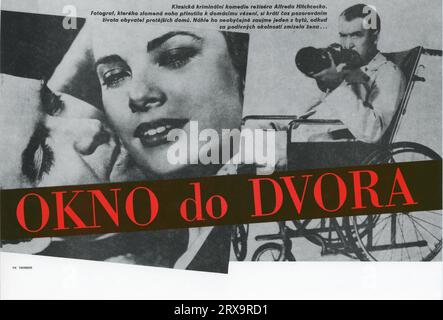 Czech mini poster for JAMES STEWART and GRACE KELLY in REAR WINDOW 1954 director ALFRED HITCHCOCK short story Cornell Woolrich screenplay John Michael Hayes music Franz Waxman Alfred J. Hitchcock Productions Stock Photo