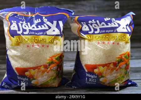 Cairo, Egypt, September 11 2023: Al Ostora Egyptian white rice, White rice is milled rice, has had its husk, bran, and germ removed, seeds are with a Stock Photo