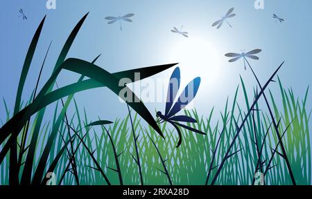 Dragonfly design silhouette. Hand drawn minimalism style vector illustration Stock Vector