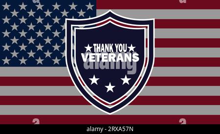 Thank you Veterans. American holiday banner. Template for background, banner, card, poster with text inscription. Usa flag on background. Stars. Stock Vector