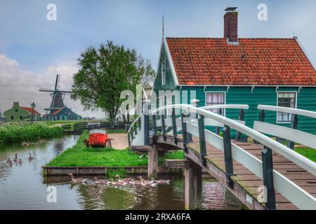 Traditional Dutch village of Zaanse Schans in North Holland, Netherlands Stock Photo