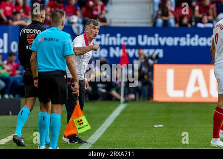 Pamplona, Spain. 23rd Sep, 2023. José Luis Mendilibar (coach; Sevilla FC) seen during the Spanish football of the league EA, match between CA Osasuna and Sevilla CF at the Sadar Stadium. Final score; CA Osasuna 0:0 Sevilla CF Credit: SOPA Images Limited/Alamy Live News Stock Photo