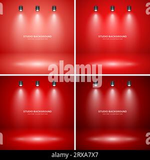 Empty red studio abstract backgrounds with spotlight effect. Product showcase backdrop. Stage lighting. Vector illustration Stock Vector