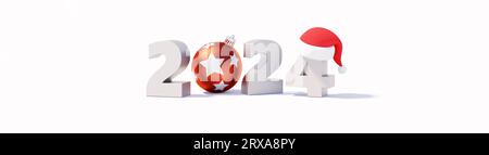 Happy New Year 2024 on wide white background 3d render 3d illustration Stock Photo