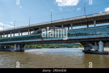 June 18, 2023, Moscow, Russia. Metro bridge on Vorobyovy Gory in the Russian capital. Stock Photo