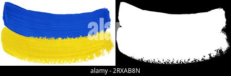 Flag of Ukraine paint brush stroke texture isolated on white background with clipping mask (alpha channel) for quick isolation. Stock Photo