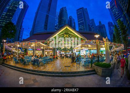 Exterior of Lau Pa Sat Hawker Centre in early evening. Singapore Stock Photo